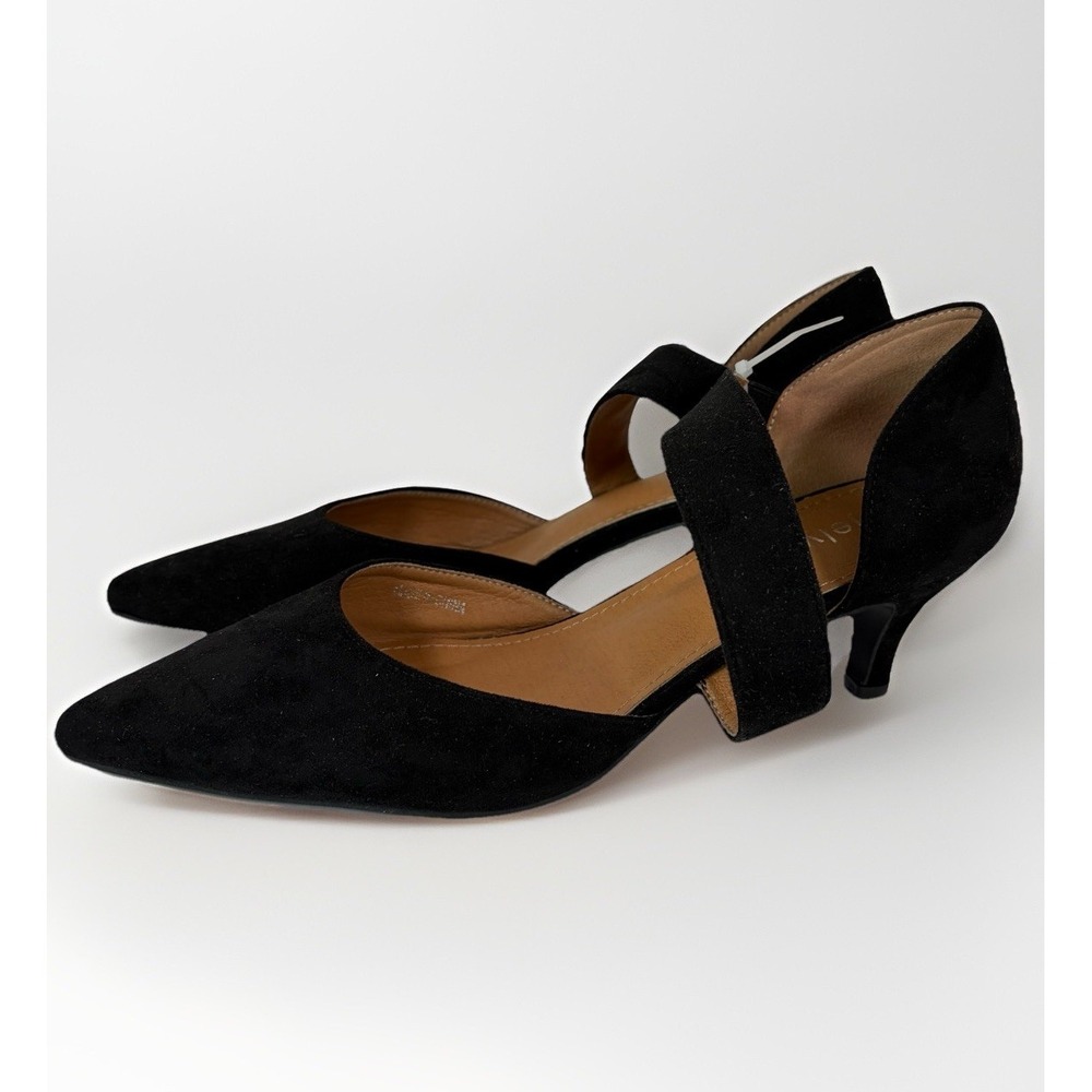 Black Suede Low Heel Pointed Mary Jane Pumps